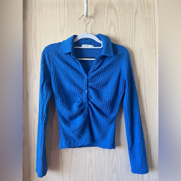 stradivarius Tops - Stradivarius Blue Textured Women's Cropped Top